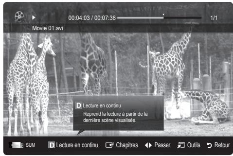 Movie 01.avi D Lecture en continu Reprend la lecture à partir de la dernière scène visualisée.
