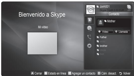 Bienvenido a Skype Mi video Jonh001 Skype Credit 2.03 EUR Contacto Mother Video Llamada Father sister brother Uncle Son Cerrar Estado en línea Agregar un contacto Cám. desact. Volver