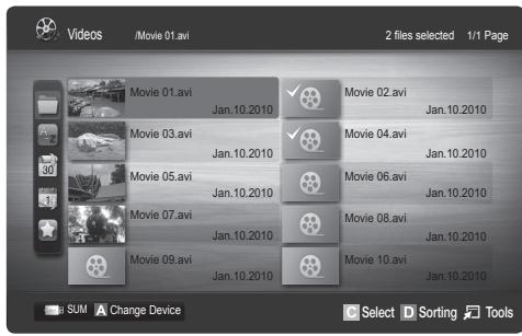 Videos /Movie 01.avi 2 files selected 1/1 Page Movie 01.avi Jan.10.2010 Movie 02.avi Jan.10.2010 Movie 03.avi Jan.10.2010 Movie 04.avi Jan.10.2010 Movie 05.avi Jan.10.2010 Movie 06.avi Jan.10.2010 Movie 07.avi Jan.10.2010 Movie 08.avi Jan.10.2010 Movie 09.avi Jan.10.2010 Movie 10.avi Jan.10.2010 SUM A Change Device Select D Sorting Tools