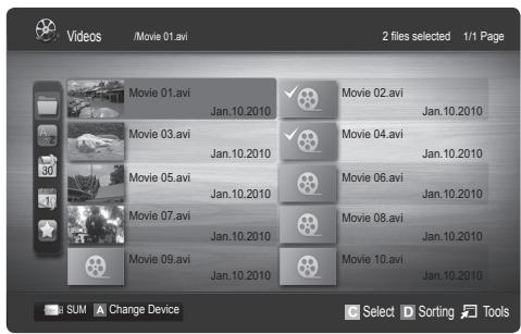 Videos /Movie 01.avi 2 files selected 1/1 Page Movie 01.avi Jan.10.2010 Movie 02.avi Jan.10.2010 Movie 03.avi Jan.10.2010 Movie 04.avi Jan.10.2010 Movie 05.avi Jan.10.2010 Movie 06.avi Jan.10.2010 Movie 07.avi Jan.10.2010 Movie 08.avi Jan.10.2010 Movie 09.avi Jan.10.2010 Movie 10.avi Jan.10.2010 SUM A Change Device Select D Sorting Tools