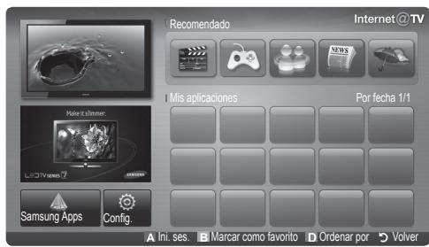 Recomendado Internet@TV Mis aplicaciones Por fecha 1/1 Samsung Apps Config. A Ini. ses. ▪ Marcar como favorito ▪ Ordenar por ▶ Volver