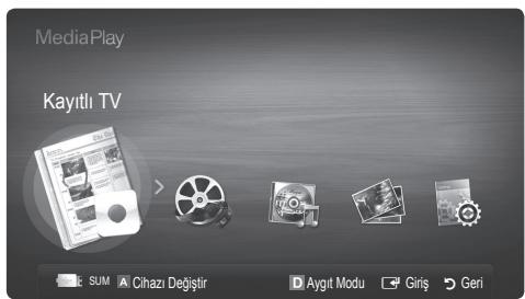 MediaPlay Kayıtlı TV SUM Cihazı Değistir Aygıt Modu Giriş Geri