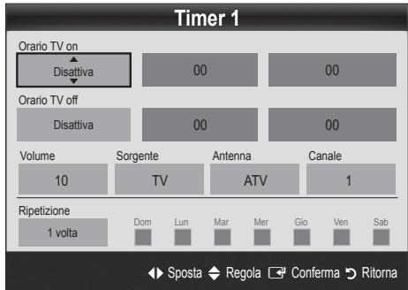 SAMSUNG UE37C6600UP - Impostazione del Timer di accensione/spegnimento - 1