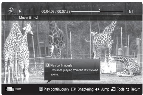 SAMSUNG UE37C6600UP - Playing recorded TV or movie file continuously (Resume Play) - 4