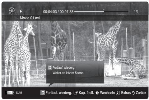 SAMSUNG UE37C6600UP - Wiedergabe eines Films oder einer Aufzeichnung fortsetzen (Wiedergabe fortsetzen) - 4