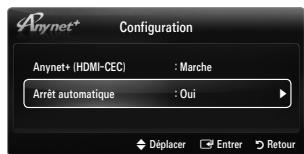 Anynet+ Configuration Anynet+ (HDMI-CEC) : Marche Arrêt automatique : Oui Déplacer Entrer Retour