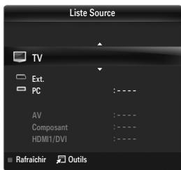 Liste Source TV Ext. PC : - - AV : - - Composant : - - HDMI1/DVI : - - Rafraichir Outils