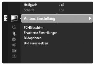 Helligkeit : 45 Scharie : 50 Autom. Einstellung PC-Bildschirm Erweiterte Einstellungen Bildoptionen Bild zurücksetzen