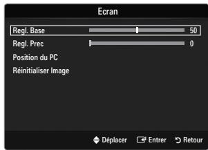 Ecran Reql. Base 50 Reql. Prec 0 Position du PC Réinitialiser Image Déplacer Entrer Retour