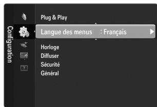 Plug & Play Langue des menus : Français Horloge Diffuser Sécurité Général
