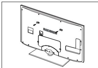 Line drawing of a flat-screen TV with visible internal components and mounting base (no text or symbols)