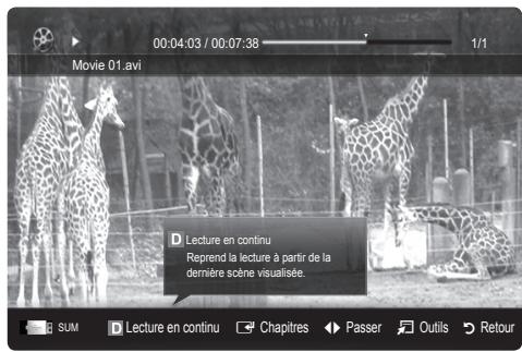 SAMSUNG UE40C8000XW 40 3D LED TV 2010-ES MODEL - Lecture d'un programme ou d'un film enregistré en continu (Reprendre la lecture) - 4