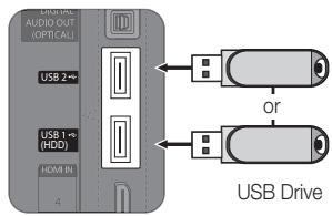 AUDIO AUDIO OUT (OPTICAL) USB 2++ USB 1+ (HDD) HDMI IN 4 USB Drive or