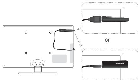 Diagram showing connection between a computer monitor and two connected devices labeled 'or', with one device connected to the other.