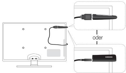 Diagram showing cable connection to a computer monitor and two connected devices labeled 'oder' and 'SAMSUNG'