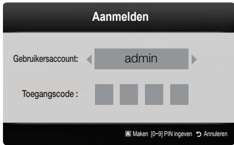 Aanmelden Gebruikersaccount: admin Toegangscode : Maken [0-9] PIN ingeven Annuleren