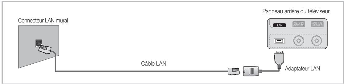 Connecteur LAN mural Câble LAN Panneau arrière du téléviseur LAN ANT 2 IN ANT 2 IN (010143) (010144) Adaptateur LAN