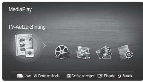 MediaPlay TV-Aufzeichnung E SUM Gerät wechseln Geräte anzeigen Eingabe Zuruck