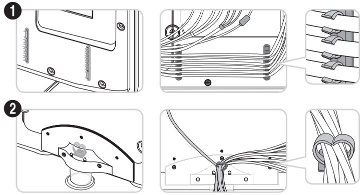 Technical diagram showing cable installation steps with labeled components and connection details