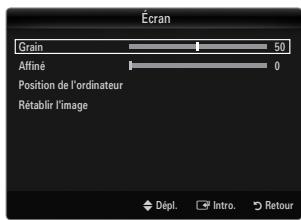 Écran Grain 50 Affiné 0 Position de l'ordinateur Rétablir l'image Dépl. Intro. Retour