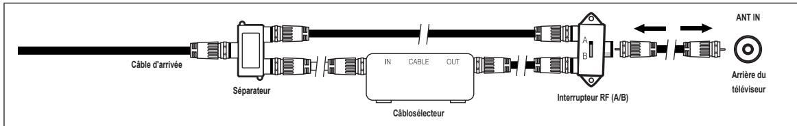 Câble d'arrivée Séparateur IN CABLE OUT Câblosélecteur Interrupteur RF (A/B) ANT IN Arrière du téléviseur