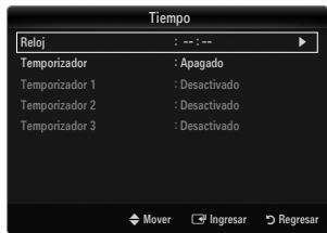 Tiempo Reloj : --- : -- Temporizador : Apagado Temporizador 1 : Desactivado Temporizador 2 : Desactivado Temporizador 3 : Desactivado Mover Ingresar Regresar