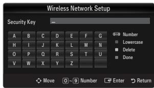 Wireless Network Setup Security Key A B C D E F G H I J K L M N O P Q R S T U V W X Y Z Number Lowercase Delete Done Move 0 9 Number Enter Return
