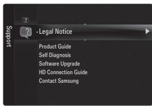 Legal Notice Product Guide Self Diagnosis Software Upgrade HD Connection Guide Contact Samsung