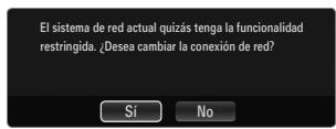 El sistema de red actual quizás tenga la funcionalidad restringida. ¿Desea cambiar la conexión de red? Sí No