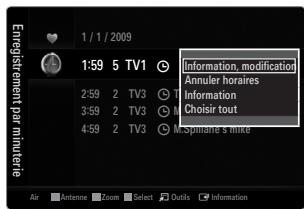 1 / 1 / 2009 1:59 5 TV1 2:59 2 TV3 3:59 2 TV3 4:59 2 TV3 Information, modification Annuler horaires Information Choisir tout Spinlaire's mixke