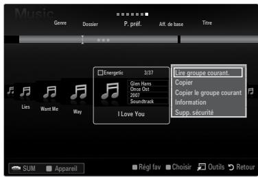 Music Genre Dossier P, préf.Aff. de base Titre Energetic 3/27 Gim Hans Dave On 2027 Soundtrack I Love You Lire groupe courant... Copier Copier le groupe courant Information Supp. sécurité Lies Worst Me Way SUM Appareil Régl fav.Choisir Outils Retour