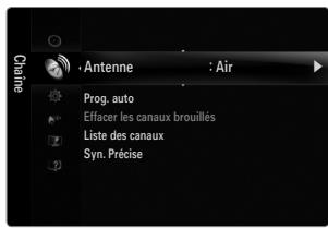 Antenne : Air Prog. auto Effacer les canaux brouillés Liste des canaux Syn. Précise