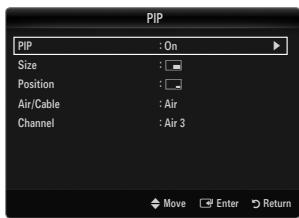 PIP PIP : On Size : Position : Air/Cable : Air Channel : Air 3 Move Enter Return