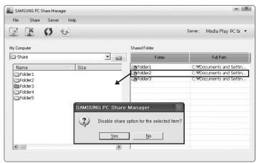 SAMSUNG UN46B7100WF - - Cancelling a Shared Folder - 3