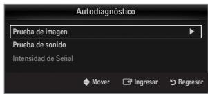 Autodiagnóstico Prueba de imagen Prueba de sonido Intensidad de Señal Mover Ingresar Regresar