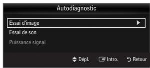 Autodiagnostic Essai d'image Essai de son Puissance signal Dépl. Intro. Retour