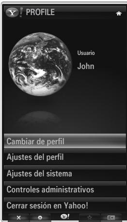 PROFILE Usuario John Cambiar de perfil Ajustes del perfil Ajustes del sistema Controles administrativos Cerrar sesión en Yahoo!