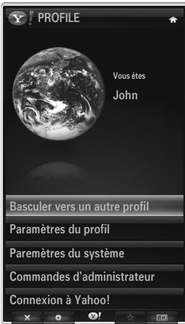 PROFILE Vous êtes John Basculer vers un autre profil Paramètres du profil Paremètres du système Commandes d'administrateur Connexion à Yahoo!