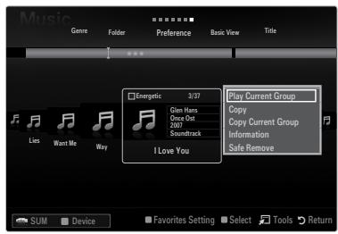 SAMSUNG UN46B8500XF - Music List Option Menu - 1