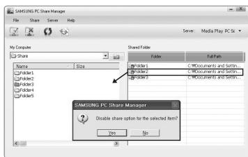 SAMSUNG UN46B8500XF - - Cancelling a Shared Folder - 3