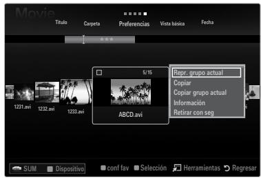 SAMSUNG UN46B8500XF - Menú de opciones de la lista de películas - 1