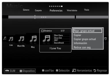 SAMSUNG UN46B8500XF - Menú de opciones de la lista de música - 1