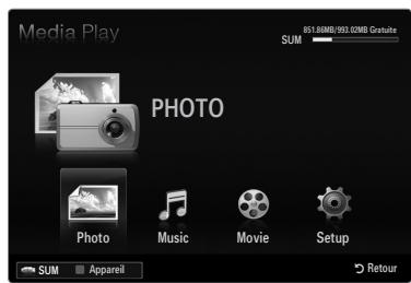 SAMSUNG UN46B8500XF - Entrée dans le menu Media Play (USB & DLNA) - 1