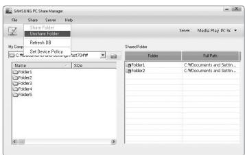 SAMSUNG UN46B8500XF - - Cancelling a Shared Folder - 1