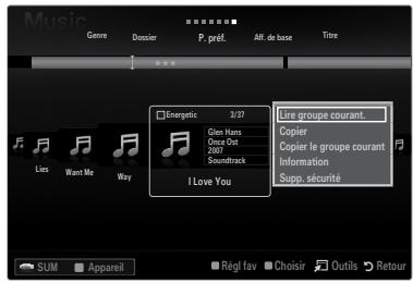 SAMSUNG UN46B8500XF - Options du menu Liste de fichiers musicaux - 1