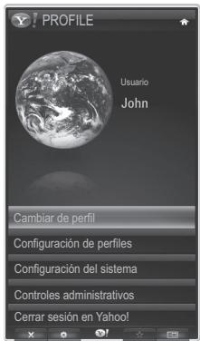 PROFILE Usuario John Cambiar de perfil Configuración de perfiles Configuración del sistema Controles administrativos Cerrar sesión en Yahoo!