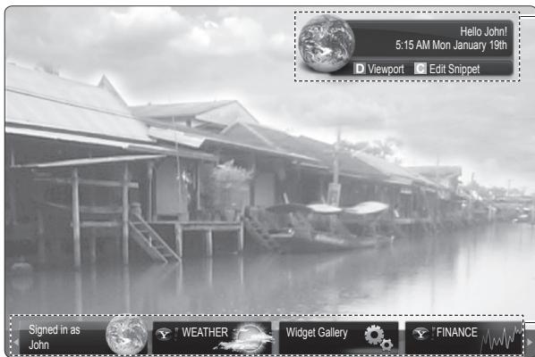 Hello John! 5:15 AM Mon January 19th D Viewport Edit Snippet Signed in as John WEATHER Widget Gallery FINANCE
