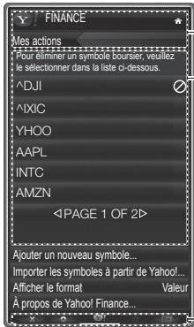FINANCE Mes actions Pour éliminer un symbole bourser, veuillez le sélectionner dans la liste ci-dessous. ^DJI ^IXIC YHOO AAPL INTC AMZN Ajouter un nouveau symbole... Importer les symboles à partir de Yahoo! Afficher le format Valeur À propos de Yahoo! Finance...