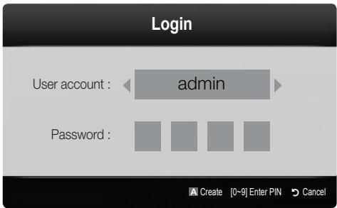 Login User account : admin Password : Create [0~9] Enter PIN Cancel