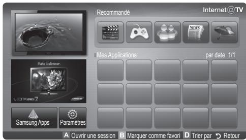 Recommandé Internet@TV Mes Applications par date 1/1 Samsung Apps Paramètres A Ouvrir une session B Marquer comme favori D Trier par Retour